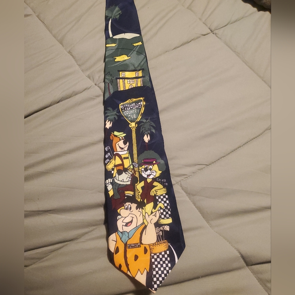 Novelty Flintstones Graphic Silk Tie - Navy